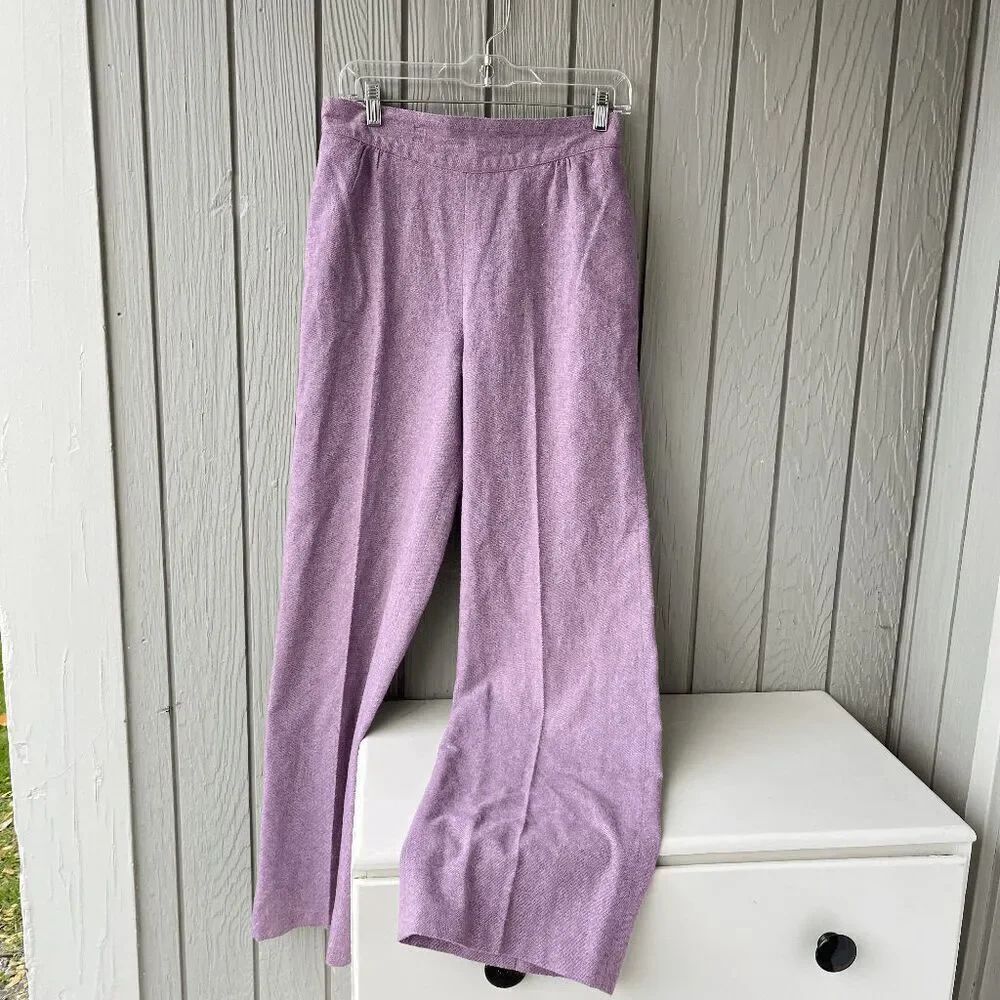 Vintage Lavender Wool-Blend High-Rise Pants V-Waist Front, Wide Leg (Fits 8–10)